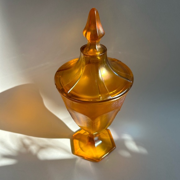 Vintage Scarce Fenton Tangerine Stretch Glass Covered Candy Dish Lidded - Picture 2 of 5